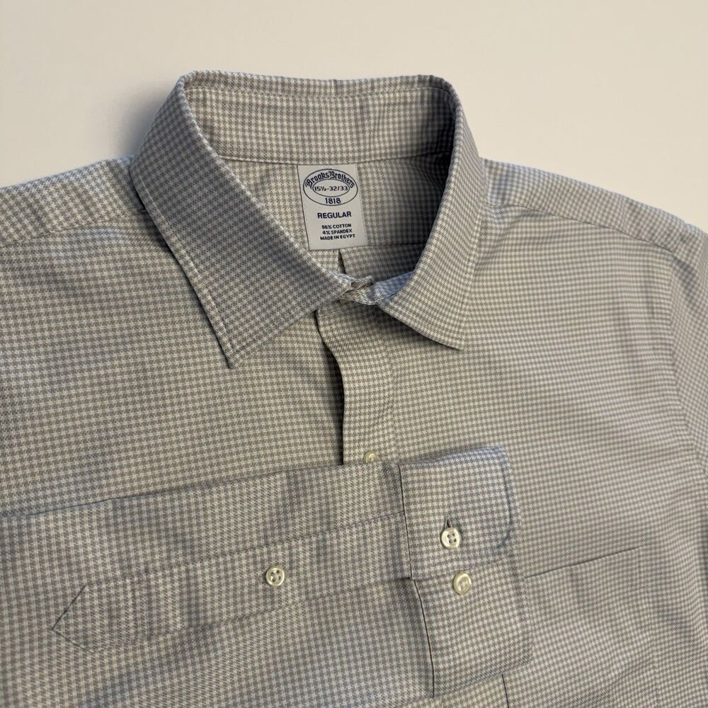 NWT Brooks Brothers Supima Cotton Stretch Dress Shirt 15.5 32/33 Gray Check